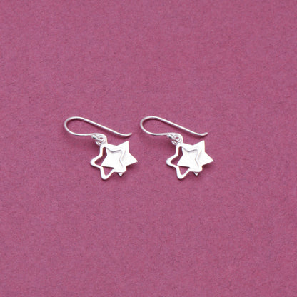 925 Sterling Silver Double Star Earrings