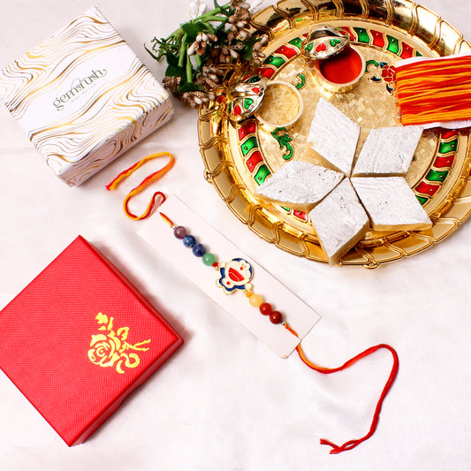 Doraemon Charm Gemstone Rakhi for Kids – With Natural Healing Beads & Playful Charm