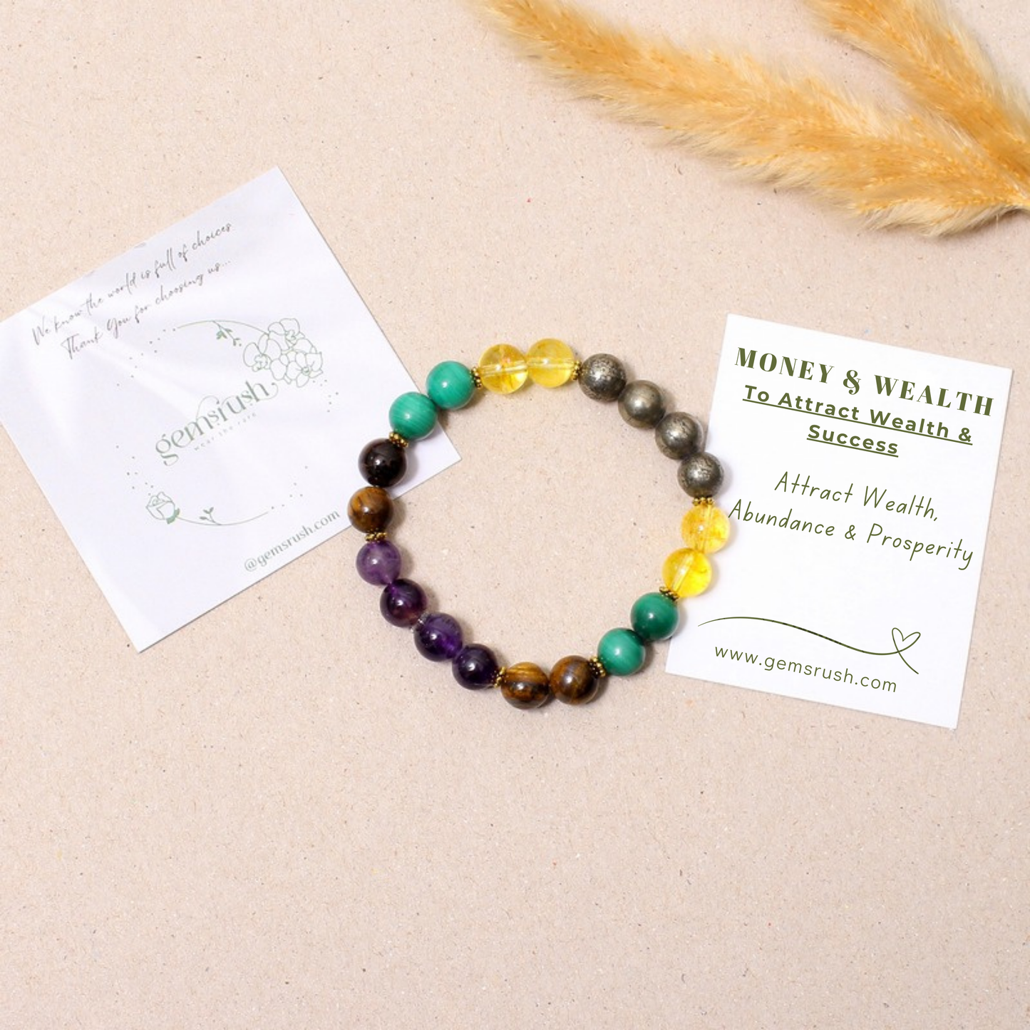 Money & Wealth + Citrine Healing Stretchable Gemstone Bracelet – Manifest Abundance & Radiate Positivity