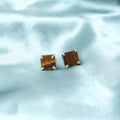 925 Sterling Silver Natural Tiger Eye Stud Earrings – Bold Square Cut Gemstone Earrings for Confidence & Protection