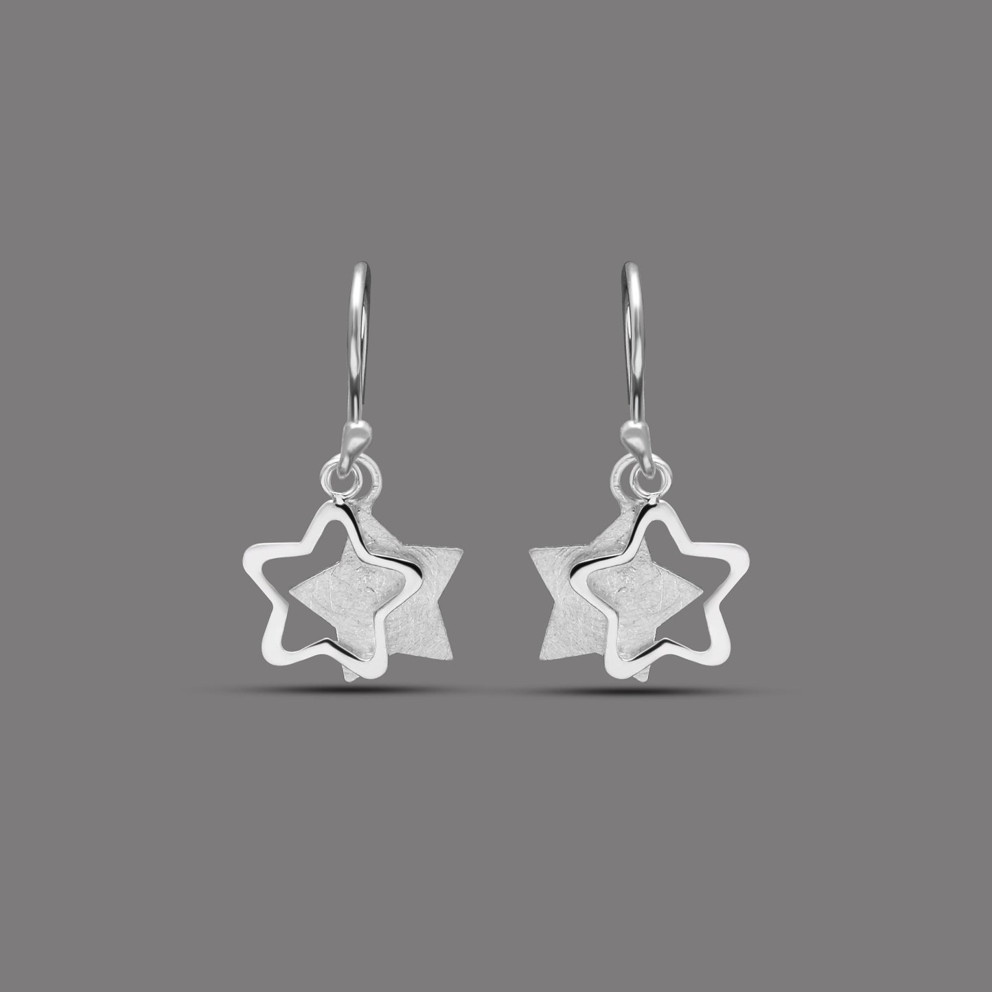 925 Sterling Silver Double Star Earrings