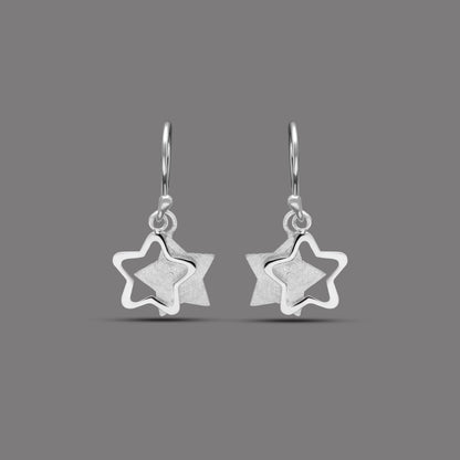 925 Sterling Silver Double Star Earrings