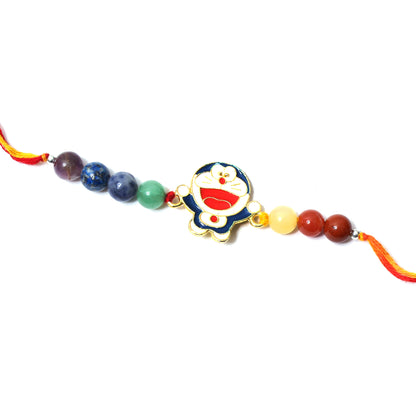 Doraemon Charm Gemstone Rakhi for Kids – With Natural Healing Beads & Playful Charm