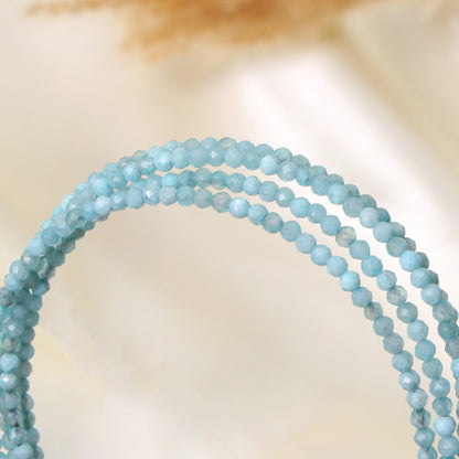 Natural Larimar Faceted Bead Bangle – Light Blue Healing Gemstone Stretch Bracelet | Ocean-Inspired Stackable Jewelry