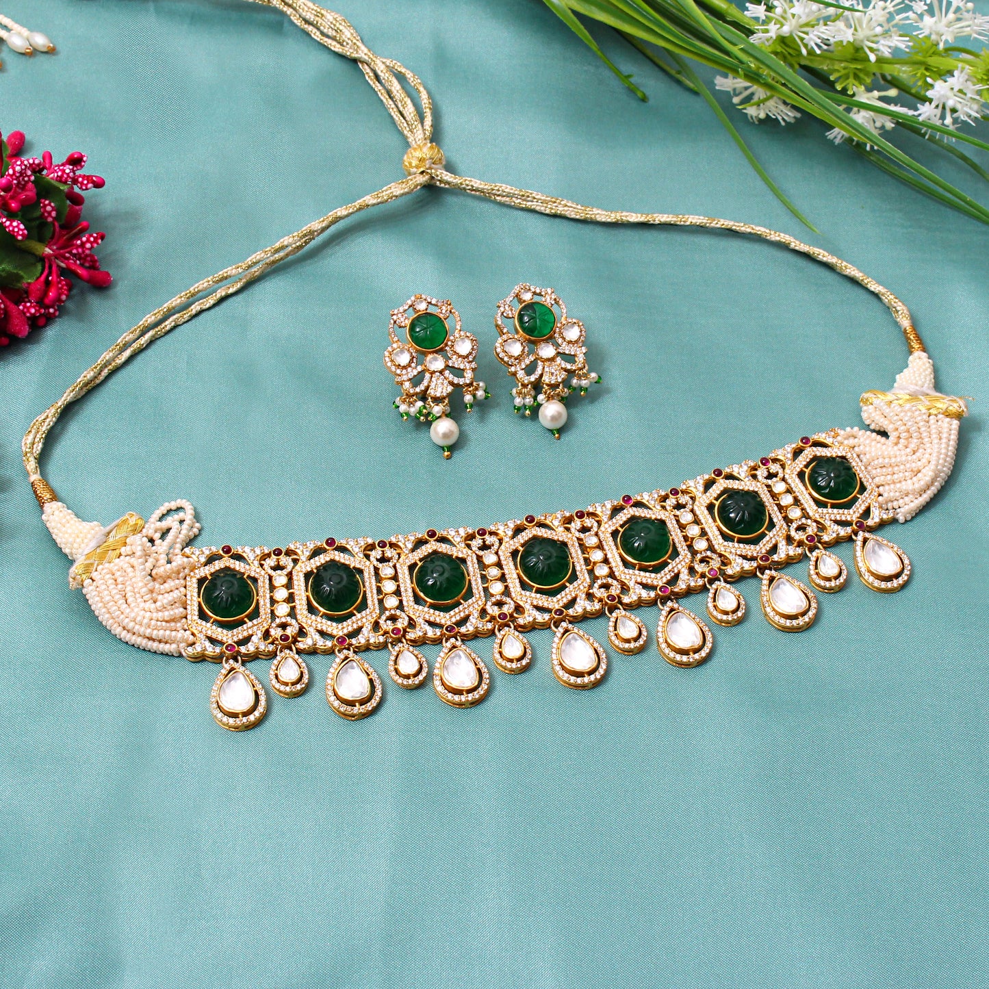 Treasured Trio: Faux Emerald, Pearl, and Quartz Diamonds - Heirloom Jewelry Set