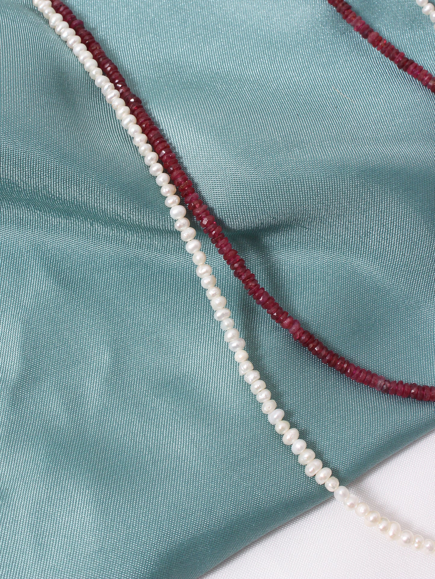 "Pearl & Ruby Pendant: Timeless Elegance, Layered Necklace