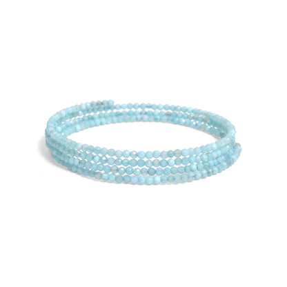 Natural Larimar Faceted Bead Bangle – Light Blue Healing Gemstone Stretch Bracelet | Ocean-Inspired Stackable Jewelry