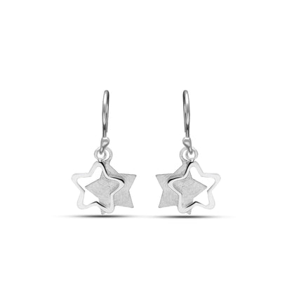 925 Sterling Silver Double Star Earrings