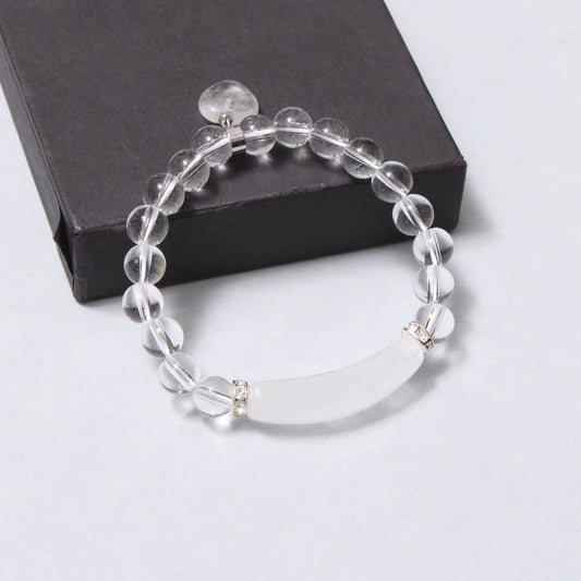 Crystal Quartz Stretch Bracelet With Heart Charm