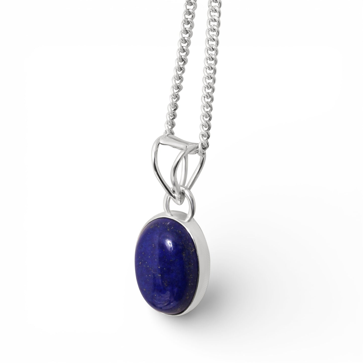Natural Lapis Lazuli Oval Pendant – Deep Blue Gemstone 925 Sterling Silver Pendant Necklace for Women