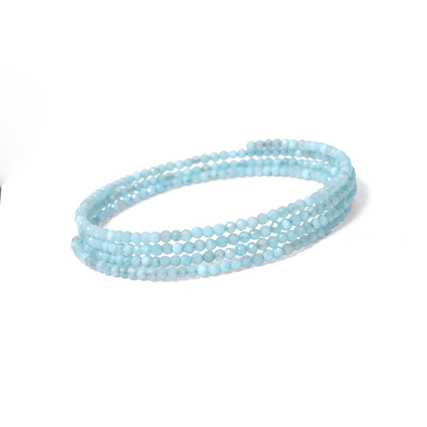 Natural Larimar Faceted Bead Bangle – Light Blue Healing Gemstone Stretch Bracelet | Ocean-Inspired Stackable Jewelry