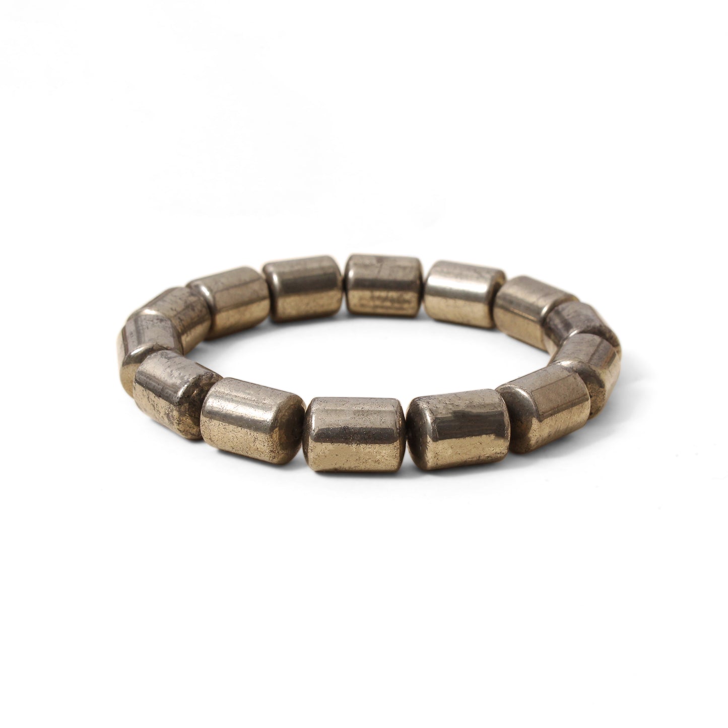 Natural Pyrite Plain Barrel Stretch Bead Bracelet – Handmade Protection & Prosperity Crystal Jewelry