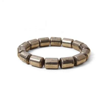 Natural Pyrite Plain Barrel Stretch Bead Bracelet – Handmade Protection & Prosperity Crystal Jewelry