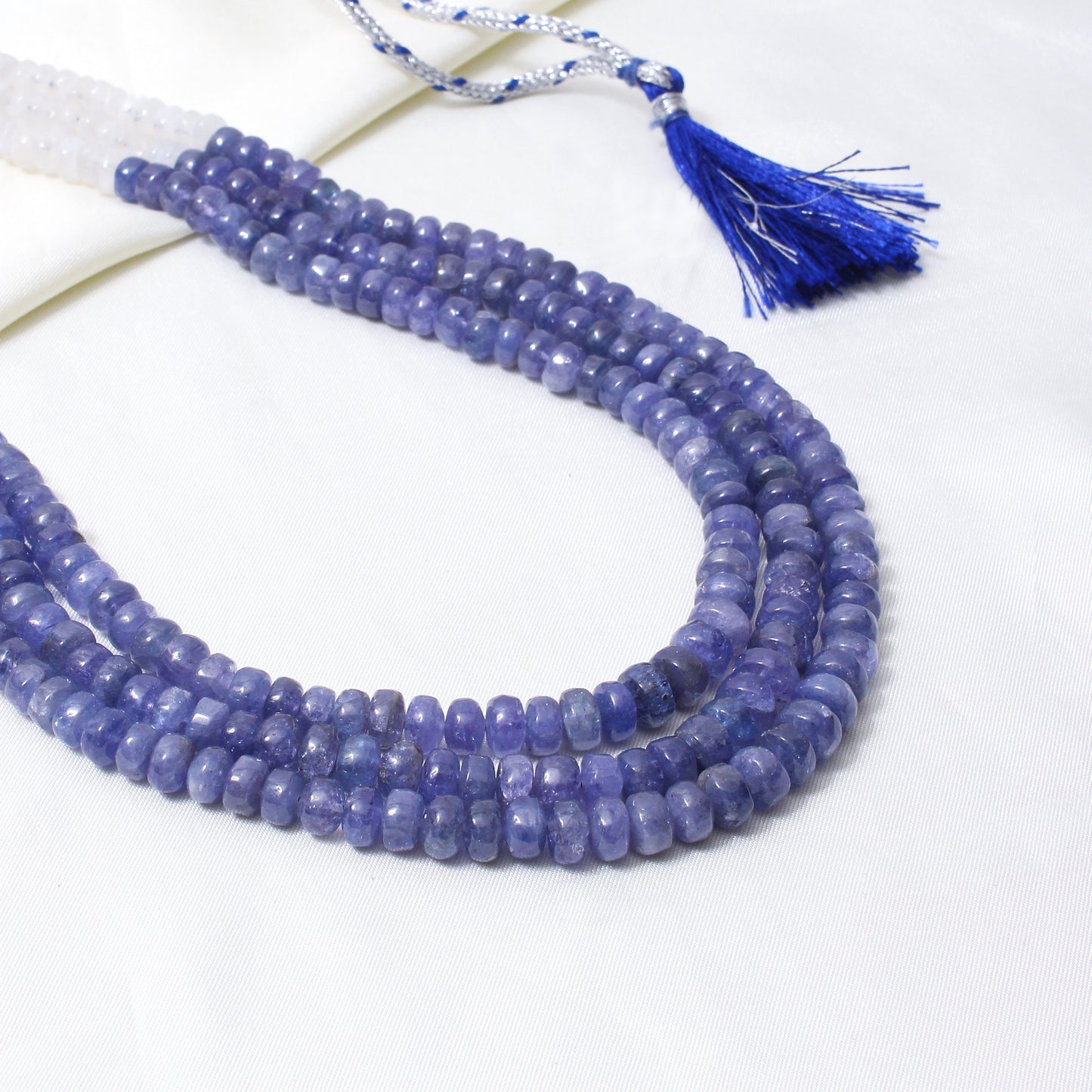 Natural Tanzanite & Moonstone 3-Layer Beaded Sarafa Necklace | Handmade Healing Crystal Jewelry for Women