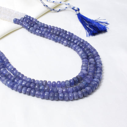 Natural Tanzanite & Moonstone 3-Layer Beaded Sarafa Necklace | Handmade Healing Crystal Jewelry for Women