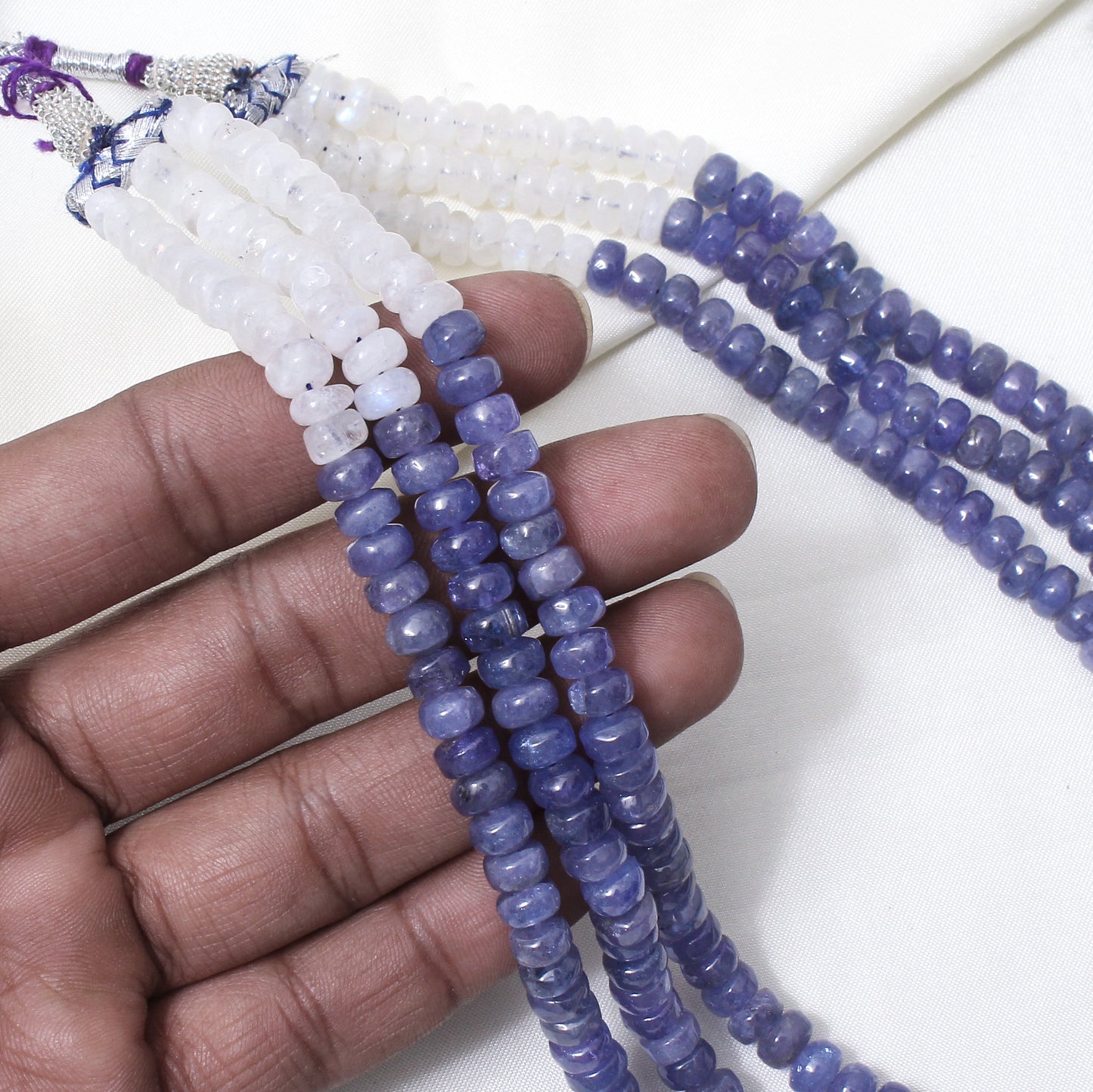 Natural Tanzanite & Moonstone 3-Layer Beaded Sarafa Necklace | Handmade Healing Crystal Jewelry for Women