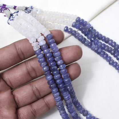 Natural Tanzanite & Moonstone 3-Layer Beaded Sarafa Necklace | Handmade Healing Crystal Jewelry for Women