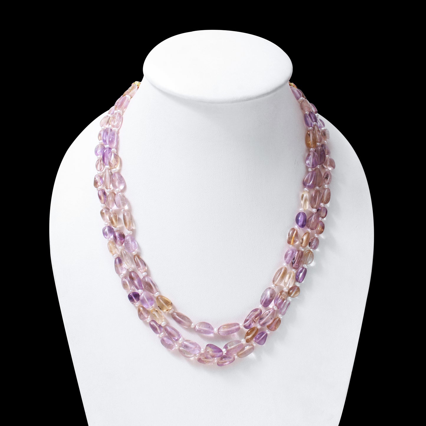 Genuine Natural Ametrine 3-Layer Beaded Sarafa Necklace | Purple & Golden Quartz Healing Crystal Jewelry