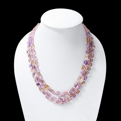 Genuine Natural Ametrine 3-Layer Beaded Sarafa Necklace | Purple & Golden Quartz Healing Crystal Jewelry