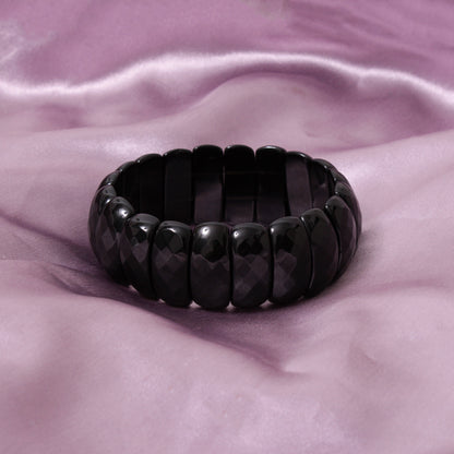 Natural Black Onyx Fancy Shape Faceted Stretch Bracelet | Premium Black Gemstone Jewelry for Men & Women