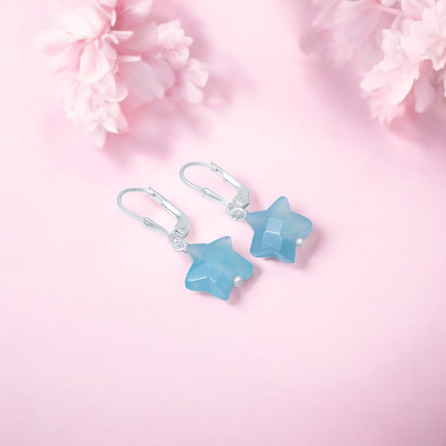 925 Sterling Silver Aquamarine Star Earrings – Calming Crystal Drop Jewelry