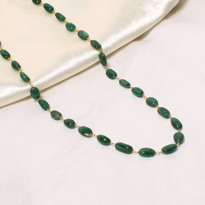 Natural Emerald Beaded Rosary Chain Necklace – Elegant Green Gemstone Jewelry