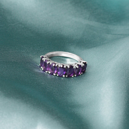925 Sterling Silver Natural Amethyst Half Eternity Ring – Calm, Clarity & Inner Strength