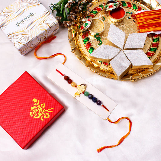 Ganesha Charm Gemstone Rakhi – Auspicious Raksha Bandhan Rakhi with Natural Healing Stones