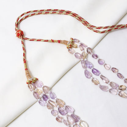 Genuine Natural Ametrine 3-Layer Beaded Sarafa Necklace | Purple & Golden Quartz Healing Crystal Jewelry
