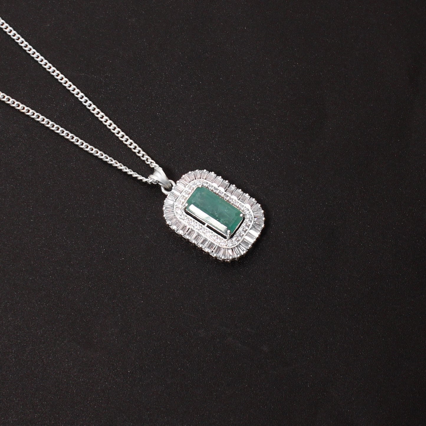 Luxury Natural Emerald Halo Pendant Necklace in 925 Sterling Silver | Vintage Art Deco Statement Jewelry