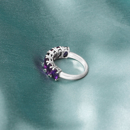 925 Sterling Silver Natural Amethyst Half Eternity Ring – Calm, Clarity & Inner Strength