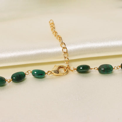 Natural Emerald Beaded Rosary Chain Necklace – Elegant Green Gemstone Jewelry