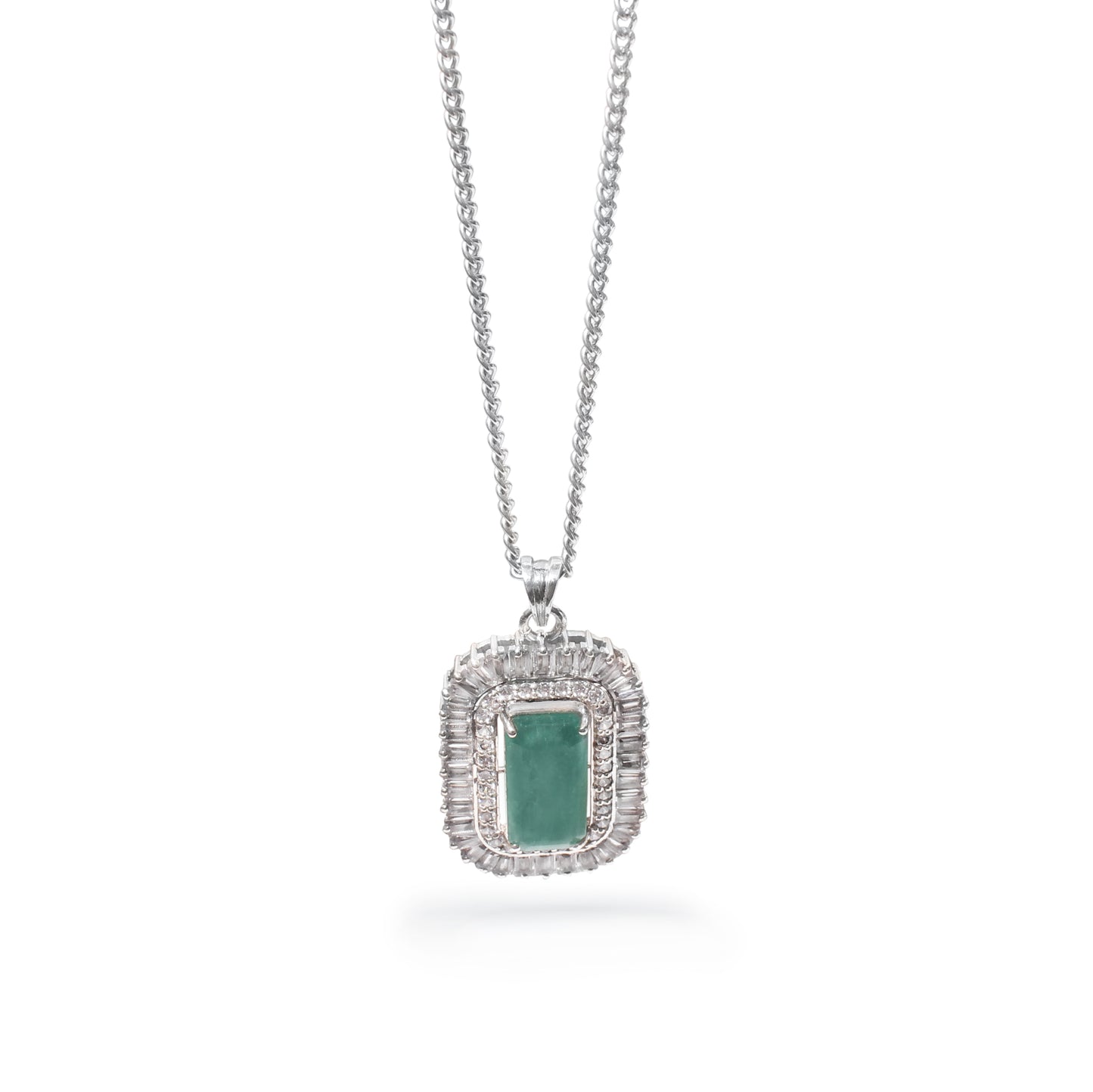Luxury Natural Emerald Halo Pendant Necklace in 925 Sterling Silver | Vintage Art Deco Statement Jewelry