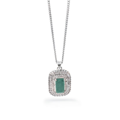 Luxury Natural Emerald Halo Pendant Necklace in 925 Sterling Silver | Vintage Art Deco Statement Jewelry