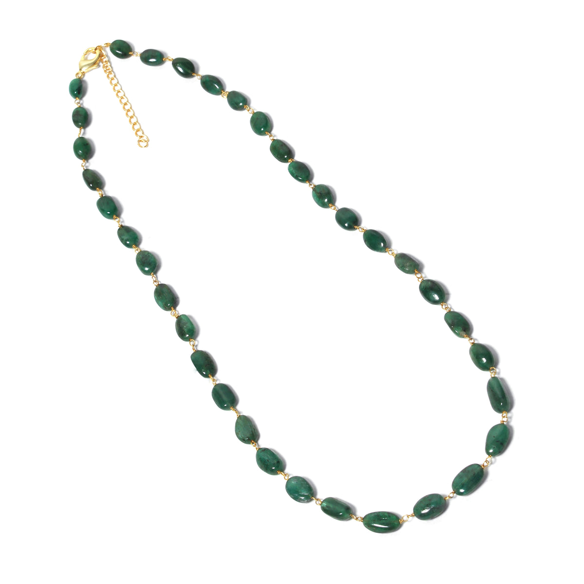 Natural Emerald Beaded Rosary Chain Necklace – Elegant Green Gemstone Jewelry
