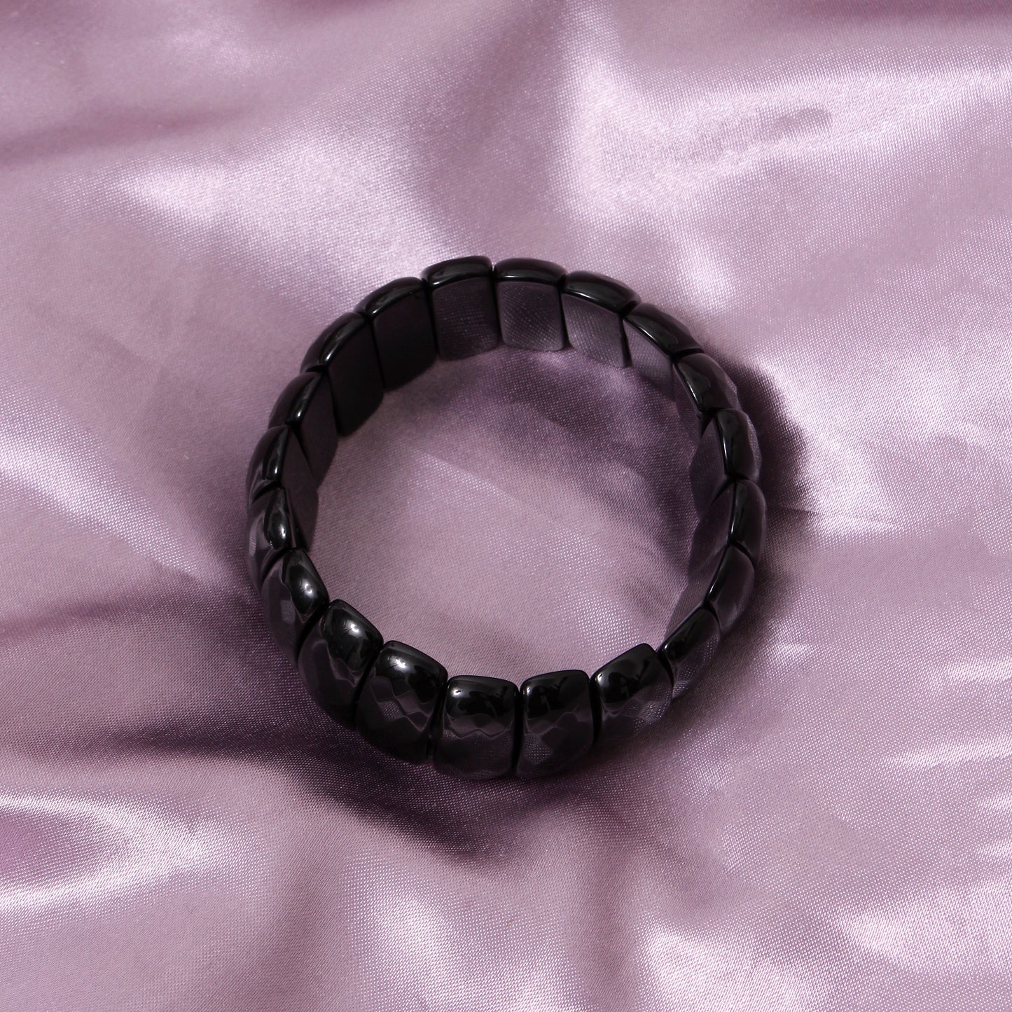 Natural Black Onyx Fancy Shape Faceted Stretch Bracelet | Premium Black Gemstone Jewelry for Men & Women