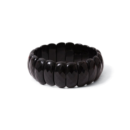 Natural Black Onyx Fancy Shape Faceted Stretch Bracelet | Premium Black Gemstone Jewelry for Men & Women