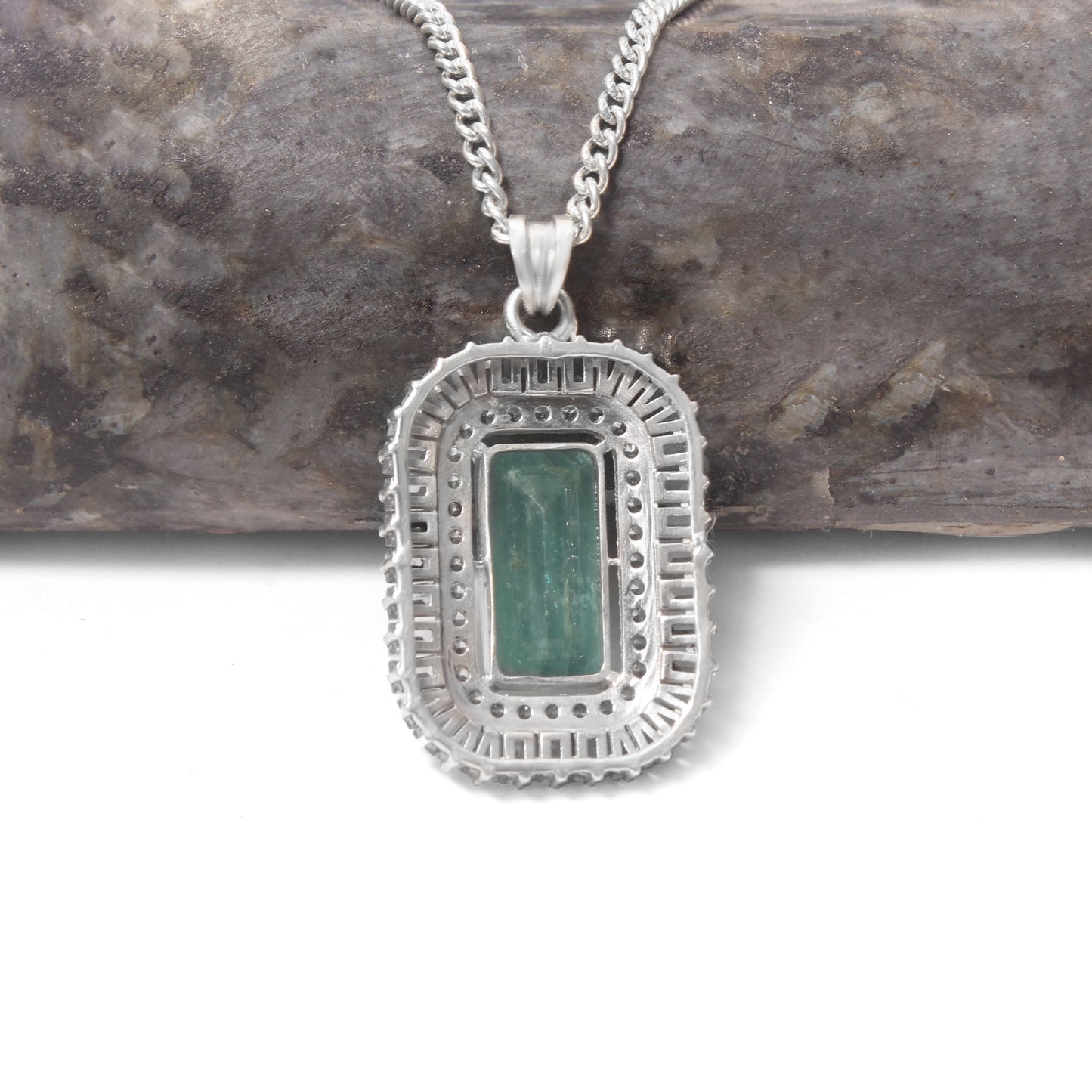 Luxury Natural Emerald Halo Pendant Necklace in 925 Sterling Silver | Vintage Art Deco Statement Jewelry