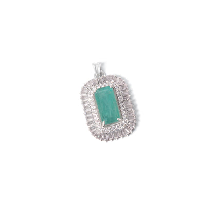 Luxury Natural Emerald Halo Pendant Necklace in 925 Sterling Silver | Vintage Art Deco Statement Jewelry