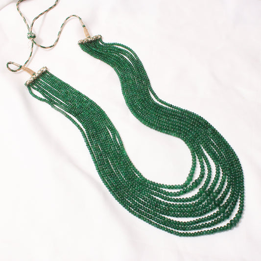 Natural Emerald Nine-Layer Necklace – Elegant Multi-Strand Green Gemstone Necklace