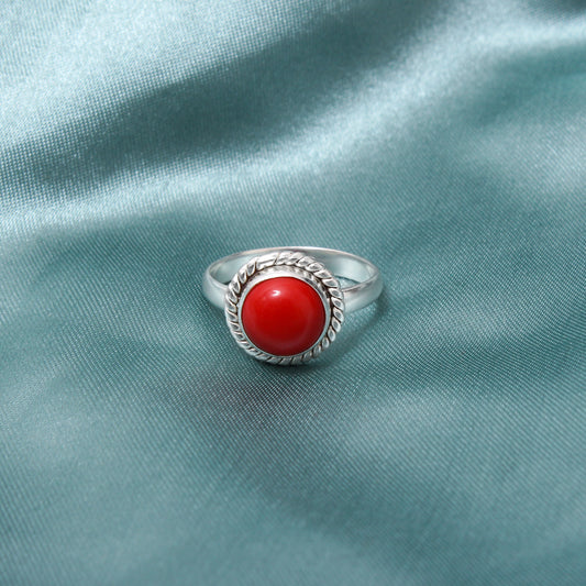 925 Sterling Silver Natural Red Coral Gemstone Ring – Timeless Elegance & Positive Energy