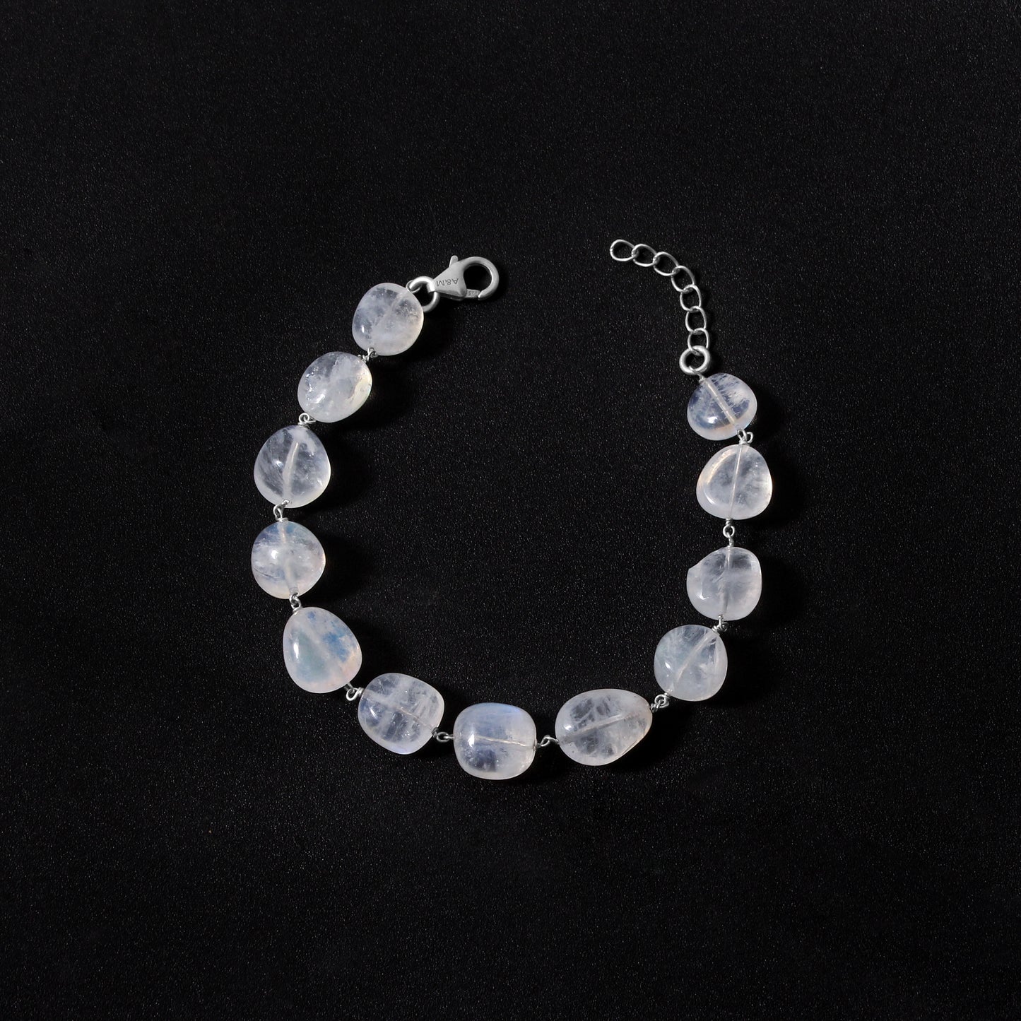 Natural Rainbow Moonstone Bracelet – Handmade Silver Wire Wrapped Adjustable Jewelry for Women