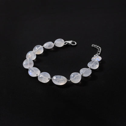 Natural Rainbow Moonstone Bracelet – Handmade Silver Wire Wrapped Adjustable Jewelry for Women