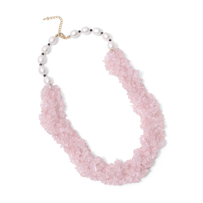 Handmade Rose Quartz, Pearl & Black Spinel Necklace | Natural Crystal Statement Jewelry