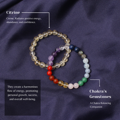 7 Chakras + Citrine Healing Stretchable Gemstone Bracelet – Energy, Abundance & Confidence