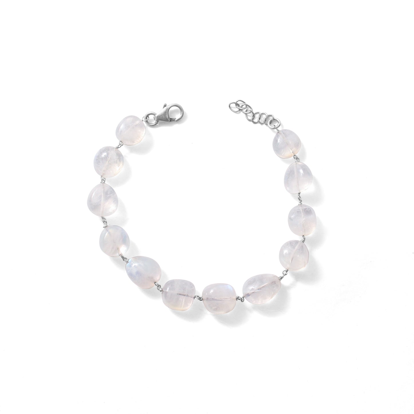 Natural Rainbow Moonstone Bracelet – Handmade Silver Wire Wrapped Adjustable Jewelry for Women