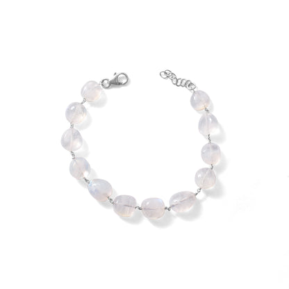 Natural Rainbow Moonstone Bracelet – Handmade Silver Wire Wrapped Adjustable Jewelry for Women