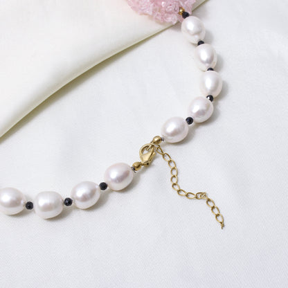 Handmade Rose Quartz, Pearl & Black Spinel Necklace | Natural Crystal Statement Jewelry