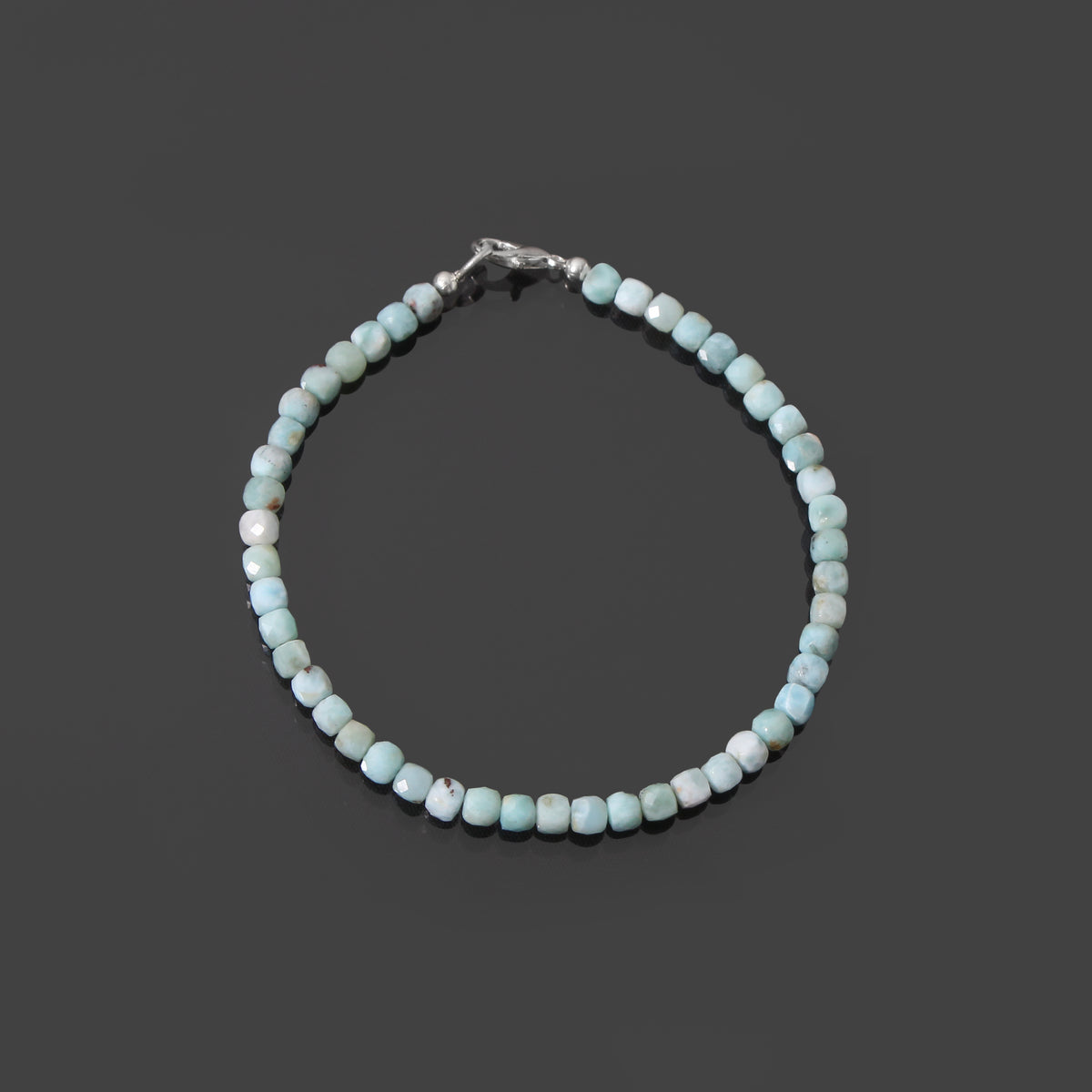 Natural Larimar Faceted Cube Bead Bracelet | Handmade Blue Gemstone Jewelry | 925 Sterling Silver Clasp