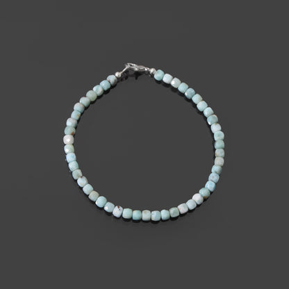 Natural Larimar Faceted Cube Bead Bracelet | Handmade Blue Gemstone Jewelry | 925 Sterling Silver Clasp